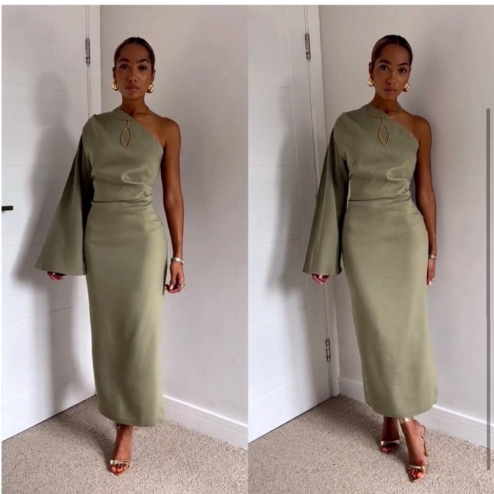 Zara Asymmetrical Olive Green Dress